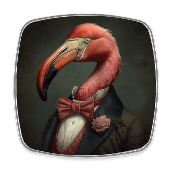 Flamingo in a Suit - Victorian 1800s Style - Square fridge magnet - white - Front