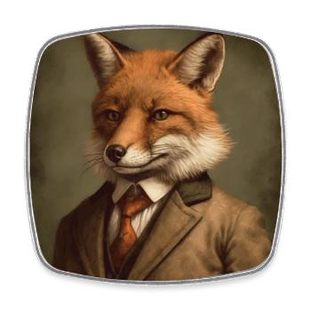 Fox in a Suit - Victorian 1800s Style - Square fridge magnet - white - Front