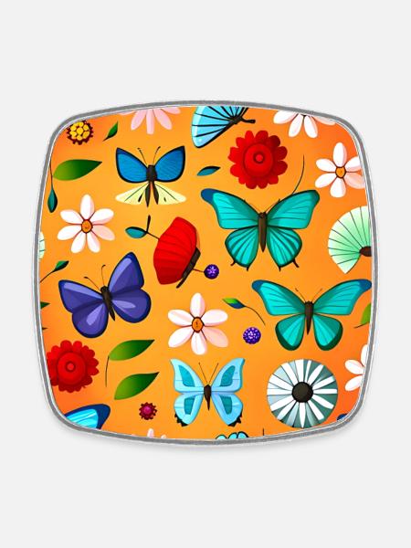 Muster für Schmetterlinge und Blumen - Viereckiger Kühlschrankmagnet - Weiß