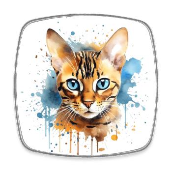 Eine farbenfrohe Bengal Katze im Watercolor Style - Viereckiger Kühlschrankmagnet - Weiß - Vorne