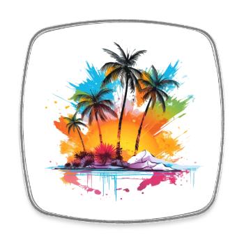 Insel mit Sonnenaufgang und Palmen - Viereckiger Kühlschrankmagnet - Weiß - Vorne