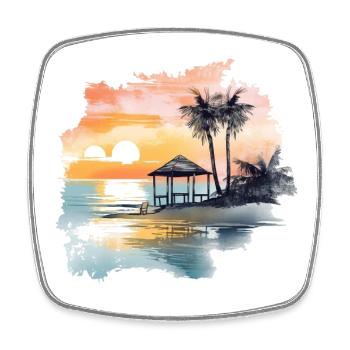 Ein Beachhaus am Stand mit Meerblick und Palmen - Viereckiger Kühlschrankmagnet - Weiß - Vorne