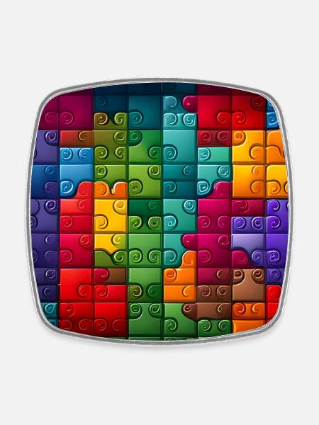 Colorful Rainbow Jigsaw Puzzle Pattern - Square fridge magnet - white