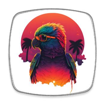 Synthwave Parrot Sunset - Viereckiger Kühlschrankmagnet - Weiß - Vorne