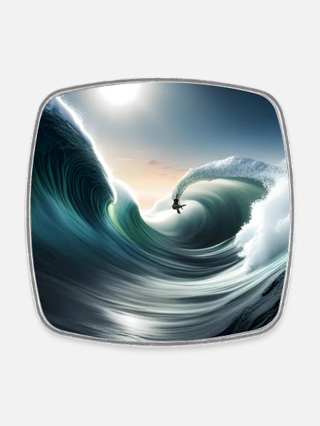 Surfing tubewave - Square fridge magnet - white
