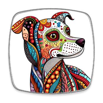 Zentangle Dog - Square fridge magnet - white - Front