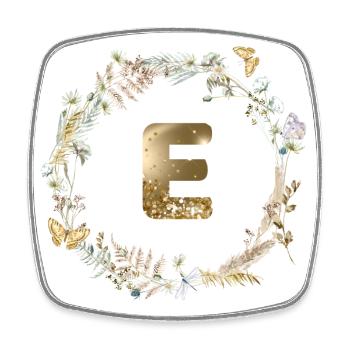 E Monogramme paillettes Boho Couronne - Magnet carré - blanc - Devant