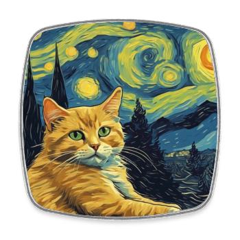 Chat rouge dans la nuit étoilée de Van Gogh - Magnet carré - blanc - Devant