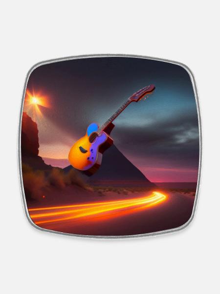 Guitare - Magnet carré - blanc