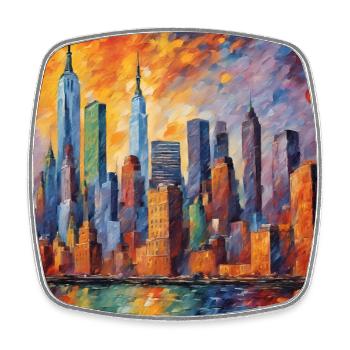 New York Skyline Neo Impressionism - Square fridge magnet - white - Front