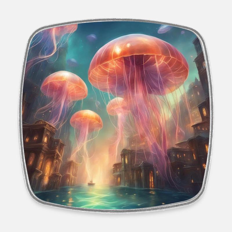 Glowing jellyfish - Square fridge magnet - white