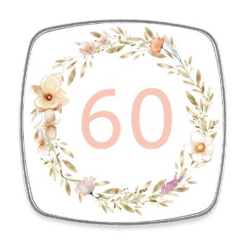 Personalisierbar Zahl 60, Blumenkranz, Boho - Viereckiger Kühlschrankmagnet - Weiß - Vorne