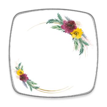 Tropical flower wreath, customizable - Square fridge magnet - white - Front