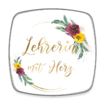 Lehrerin mit Herz - personalisierbar floral - Viereckiger Kühlschrankmagnet - Weiß - Vorne