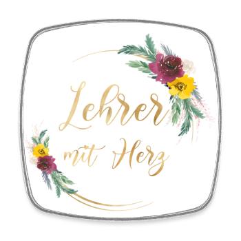 Lehrer mit Herz - personalisierbar floral - Viereckiger Kühlschrankmagnet - Weiß - Vorne