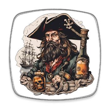 Pirat / Ahoi / Anker / Kapitän / Totenkopf / Rum - Viereckiger Kühlschrankmagnet - Weiß - Vorne