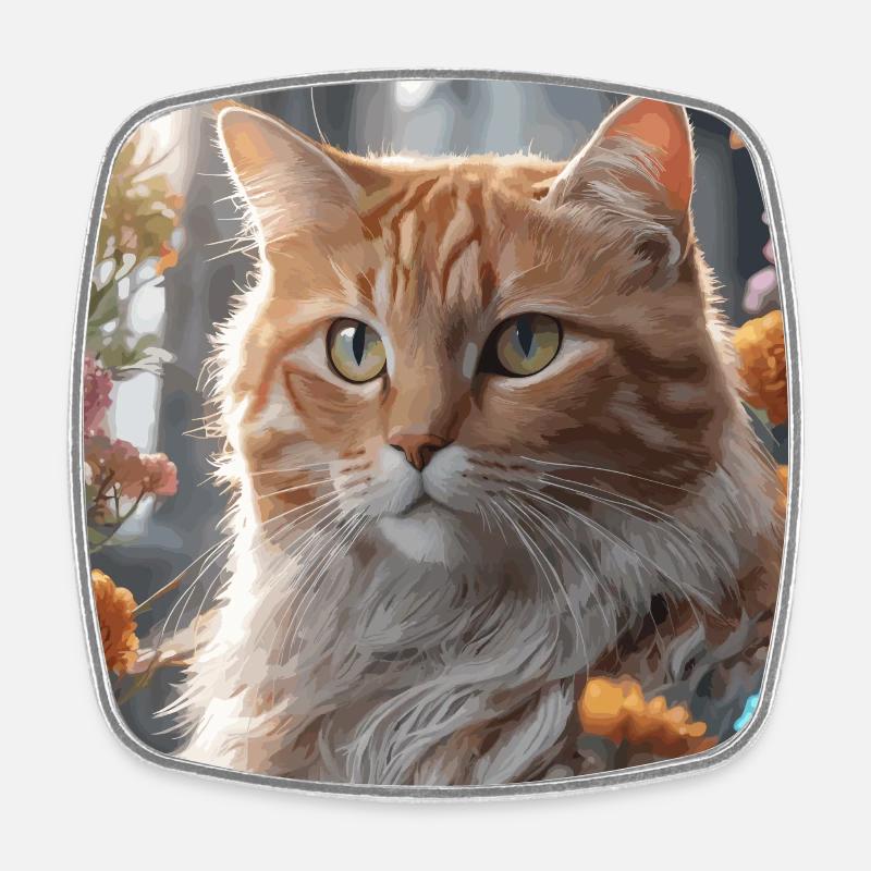 Chat rouge - Magnet carré - blanc