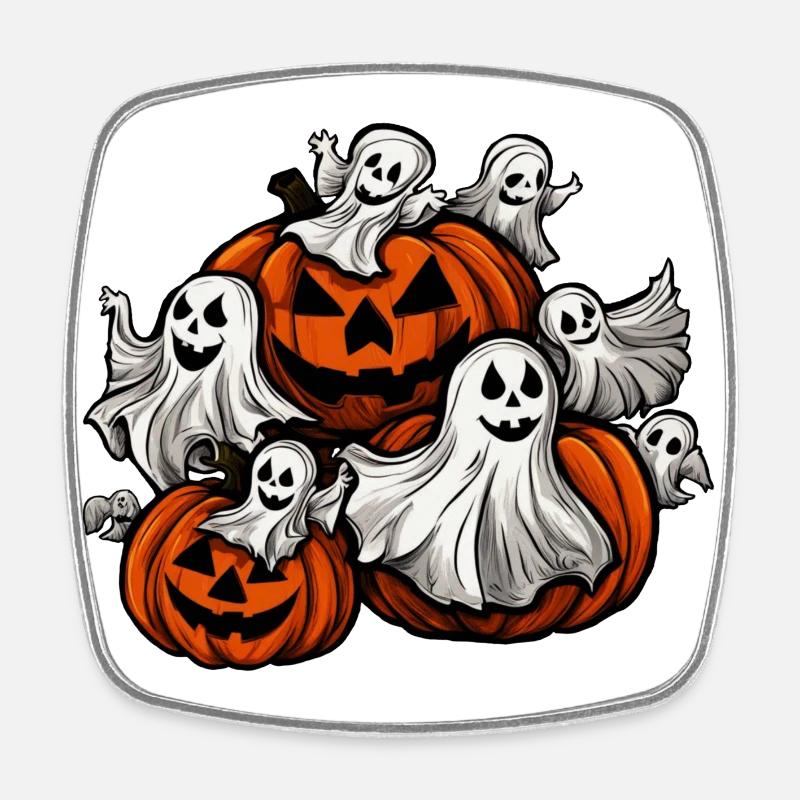 Halloween: Little ghosts with pumpkins - Square fridge magnet - white