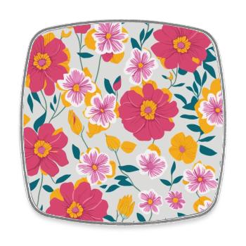 süßes gelbes, rotes und rosa Blumenmuster Motiv - Viereckiger Kühlschrankmagnet - Weiß - Vorne