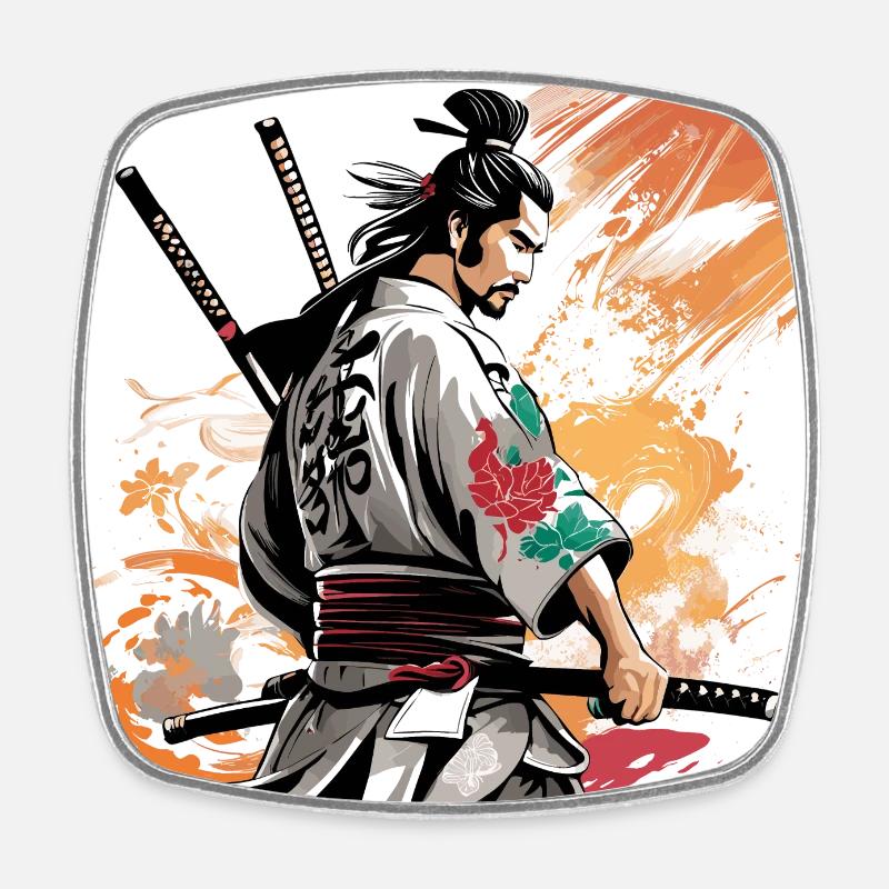 Samurai mit Schwertergrafik - Viereckiger Kühlschrankmagnet - Weiß
