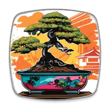 Japanese Bonsai Tree - Square fridge magnet - white - Front
