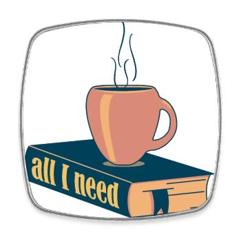 Hot drink with book "all I need" - Square fridge magnet - white - Front
