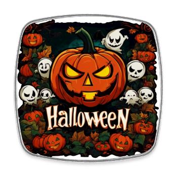 Bannière d’Halloween avec des citrouilles et des fantômes - Magnet carré - blanc - Devant