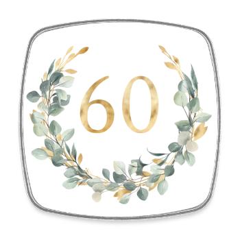 Numéro 60, couronne d’eucalyptus, personnalisable - Magnet carré - blanc - Devant
