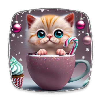 cat in a cup - Square fridge magnet - white - Front