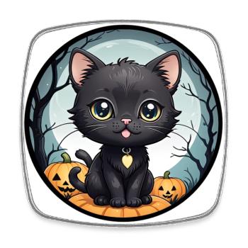 Halloween - Black Cat Full Moon Pumpkins - Square fridge magnet - white - Front