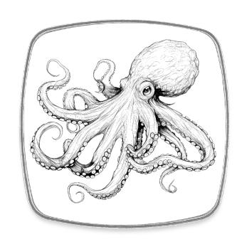 Zarte Oktopus Kraken Illustration in schwarz - Viereckiger Kühlschrankmagnet - Weiß - Vorne