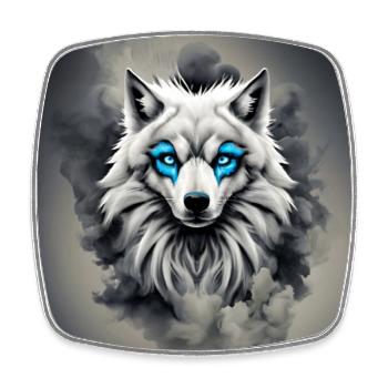 loup yeux bleus - Magnet carré - blanc - Devant
