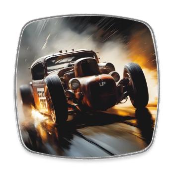 Rusty Hot Rod Rennen #3 - Viereckiger Kühlschrankmagnet - Weiß - Vorne