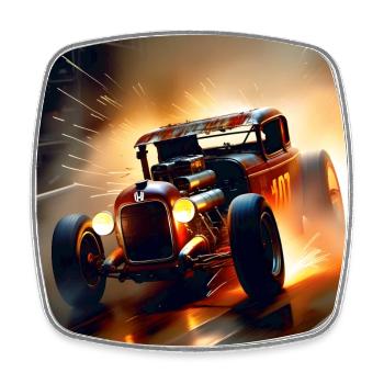 Rusty Hot Rod Rennen #7 - Viereckiger Kühlschrankmagnet - Weiß - Vorne
