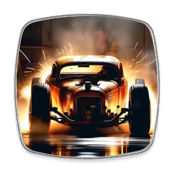 Rusty Hot Rod Rennen #6 - Viereckiger Kühlschrankmagnet - Weiß - Vorne