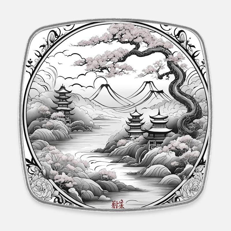 japanese landscape ring - Square fridge magnet - white