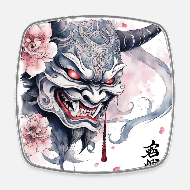 Japanese Hannya - Square fridge magnet - white