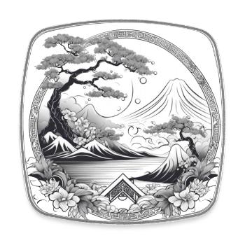 Framed Japanese Landscape - Square fridge magnet - white - Front