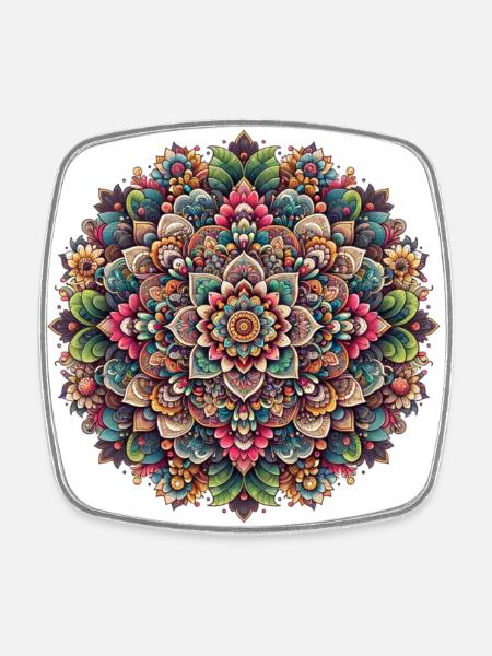 Mandala 2 - Viereckiger Kühlschrankmagnet - Weiß