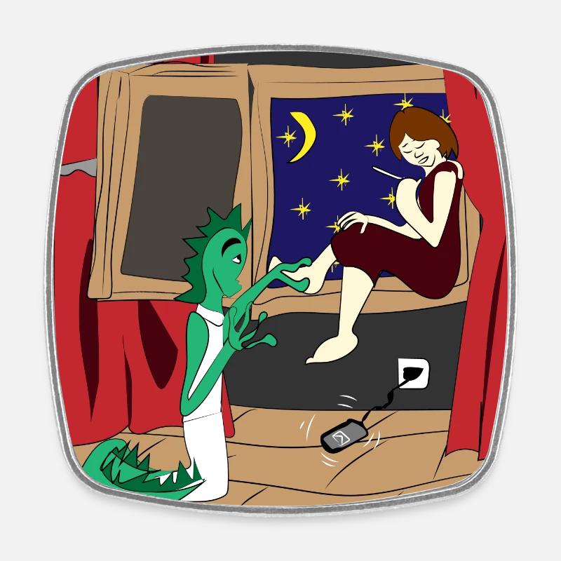 Petit Dragon Amoureux - Magnet carré - blanc
