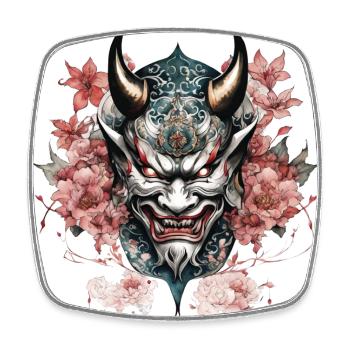 Demon Hannya Mask with Flowers - Square fridge magnet - white - Front