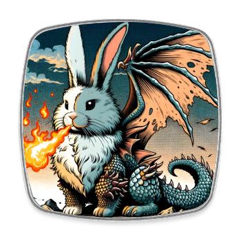 Feuerspeiender Hase Drache #01 - Viereckiger Kühlschrankmagnet - Weiß - Vorne