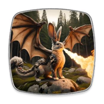 Feuerspeiender Hase Drache #16 - Viereckiger Kühlschrankmagnet - Weiß - Vorne