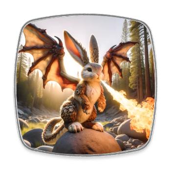 Feuerspeiender Hase Drache #12 - Viereckiger Kühlschrankmagnet - Weiß - Vorne