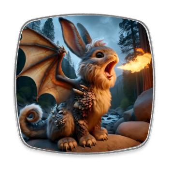 Feuerspeiender Hase Drache #18 - Viereckiger Kühlschrankmagnet - Weiß - Vorne