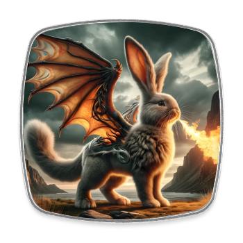 Feuerspeiender Hase Drache #03 - Viereckiger Kühlschrankmagnet - Weiß - Vorne