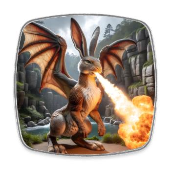 Feuerspeiender Hase Drache #09 - Viereckiger Kühlschrankmagnet - Weiß - Vorne
