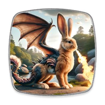 Fire Breathing Bunny Dragon #07 - Square fridge magnet - white - Front