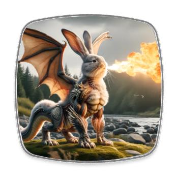 Dragon lapin cracheur de feu #05 - Magnet carré - blanc - Devant