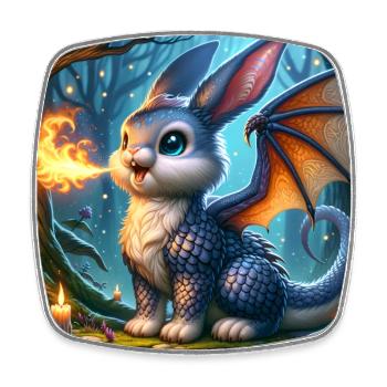 Feuerspeiender Hase Drache #02 - Viereckiger Kühlschrankmagnet - Weiß - Vorne